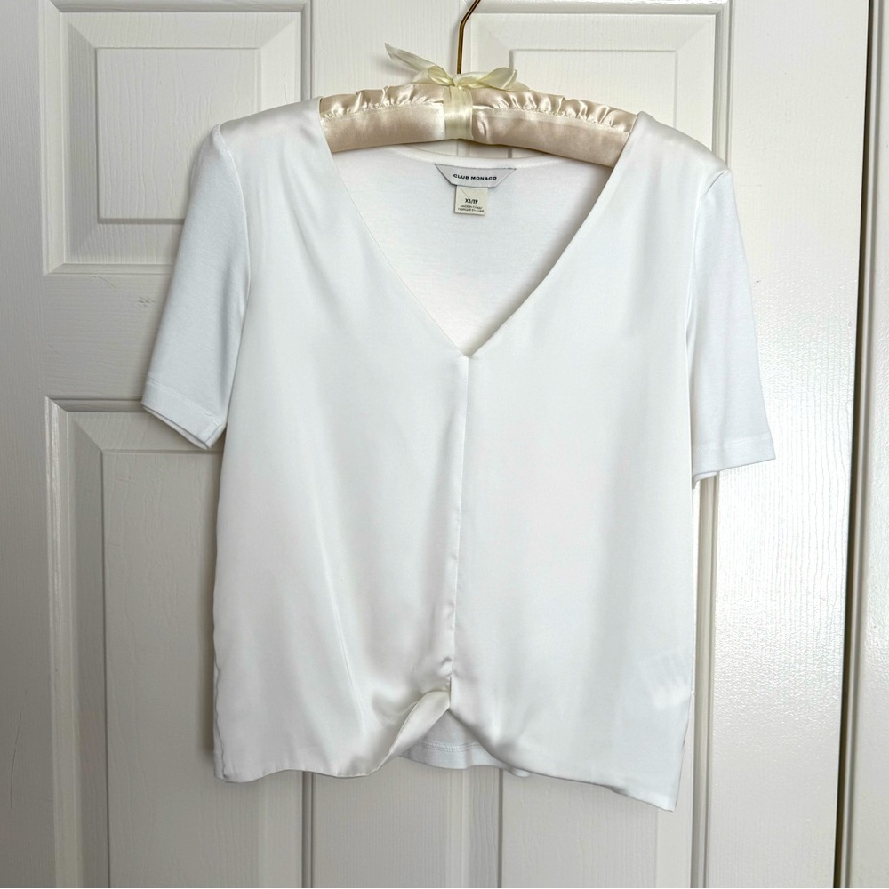 Club Monaco White Short Sleeve Crop Blouse XS